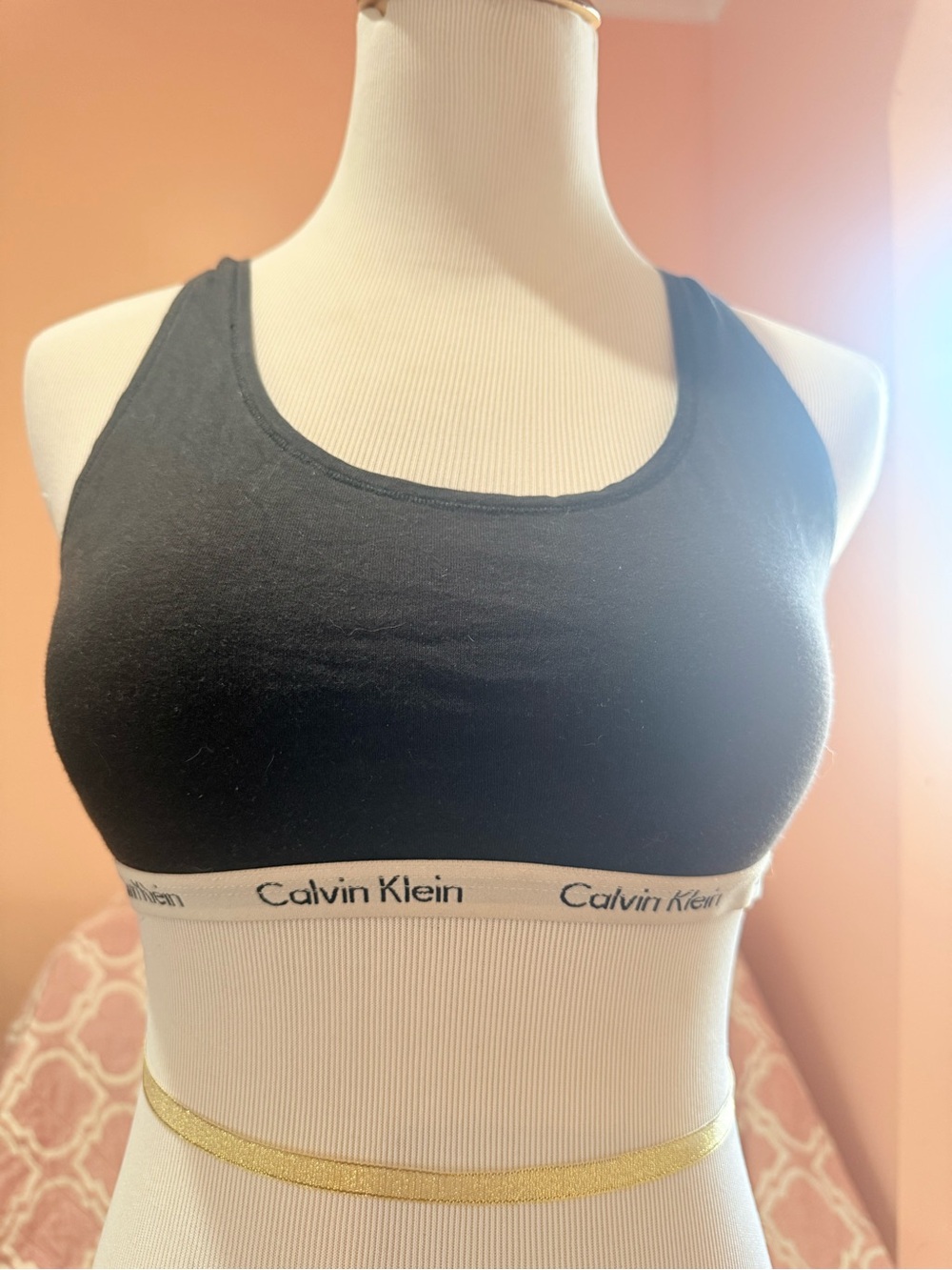 Calvin Klein Black Cotton Sports Bralette with White Logo Band Med